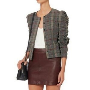 Intermix Kiara Plaid Jacket Blazer Wool Ruched Ruffle Sleeve Size Small
